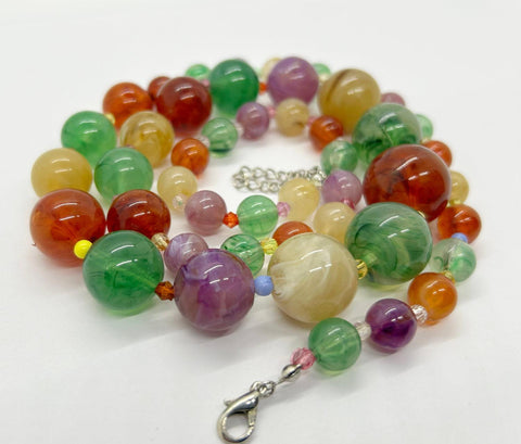 Graduated Round Glass Beads Necklace in Beautiful Colors - Lamoree’s Vintage