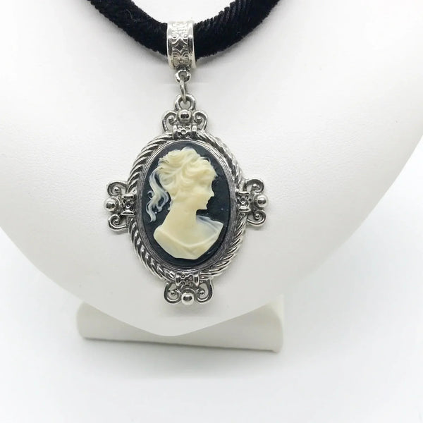 Vintage 1928 Ornate Cameo on Black Velvet Choker