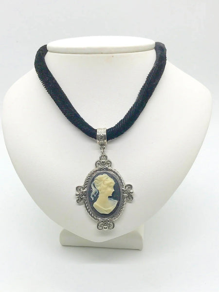 Vintage 1928 Ornate Cameo on Black Velvet Choker