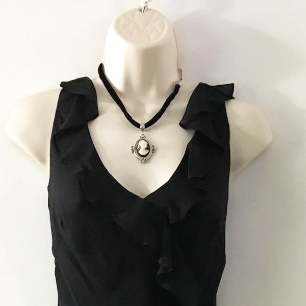 Vintage 1928 Ornate Cameo on Black Velvet Choker