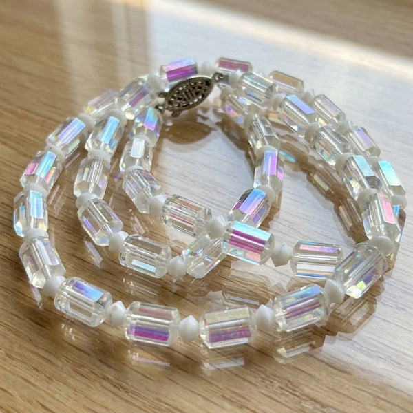 Vintage Unusual Aurora Borealis Cylindrical Bead Necklace