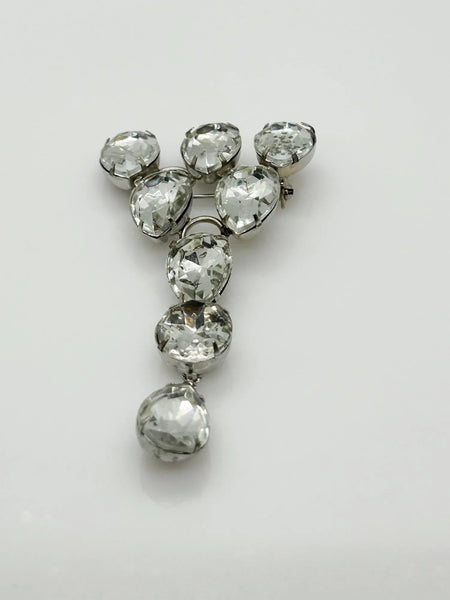 Bold 1980s Vintage Brooch with Huge Pear Shaped Rhinestones