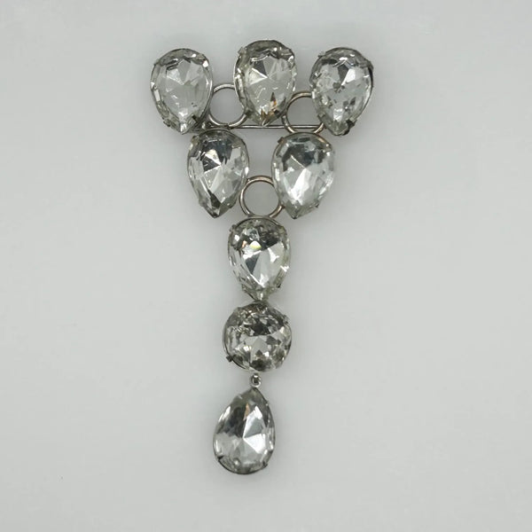 Bold 1980s Vintage Brooch with Huge Pear Shaped Rhinestones