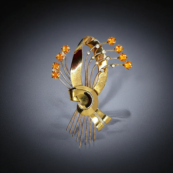 Vintage Coro Vermeil Sterling Brooch with Golden Stones