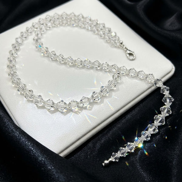 Art Deco Style Vintage Clear Faceted Crystal Geometric Beaded Choker Necklace