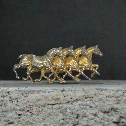 Gorgeous Antique Running Horses Brooch