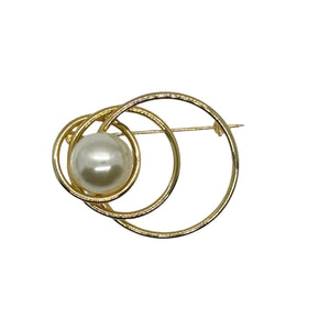 Circles Geometric Faux Pearl and Gold Brooch