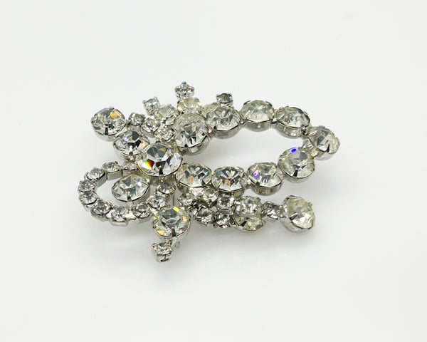 Vintage Bright White Abstract Rhinestone Brooch