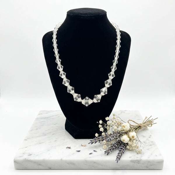 Art Deco Style Vintage Clear Faceted Crystal Geometric Beaded Choker Necklace