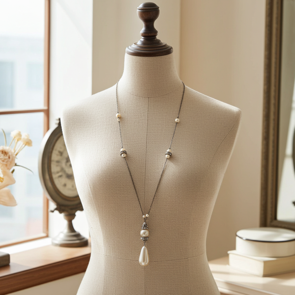 Estate Faux Pearl And Crystal Drop Necklace - Lamoree’s Vintage