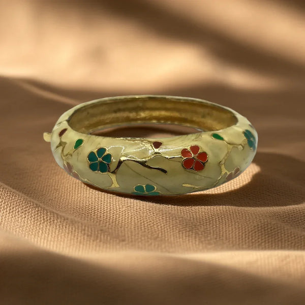 Vintage Enameled Floral Bangle Bracelet