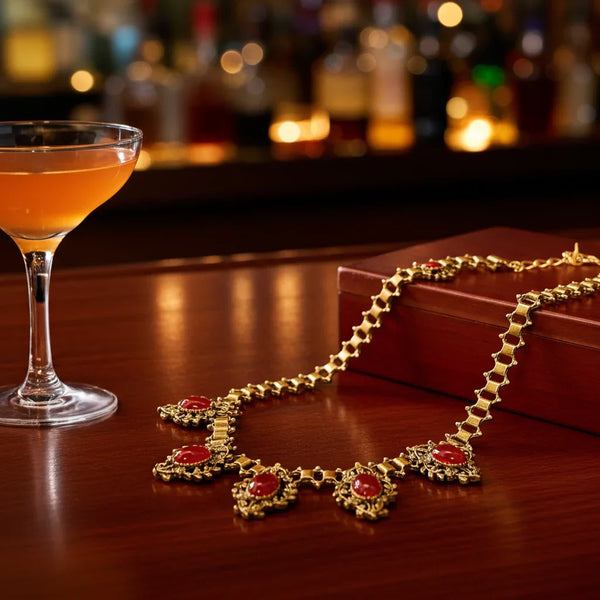 Be captivated by this magnificent Victorian Revival Necklace adorned with stunning carnelian colored stones! 
