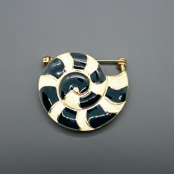 Trifari Vintage Black and Cream Shell Brooch