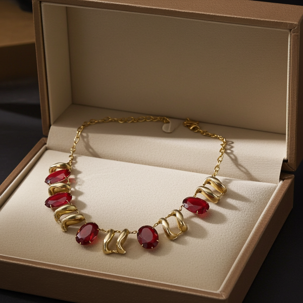 Opulent Art Deco Vintage Necklace with Ruby Red Stones
