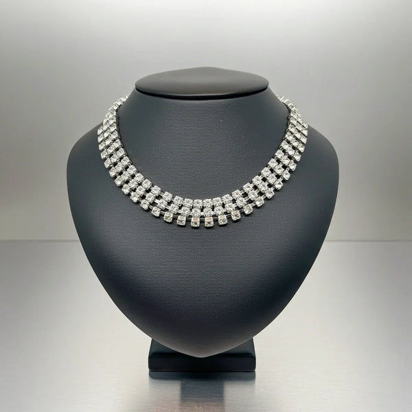 Classic Vintage Three Row Rhinestone Choker: Perfect for an evening out or formal event. Features three rows of radiant prong-set stones. Shop now!