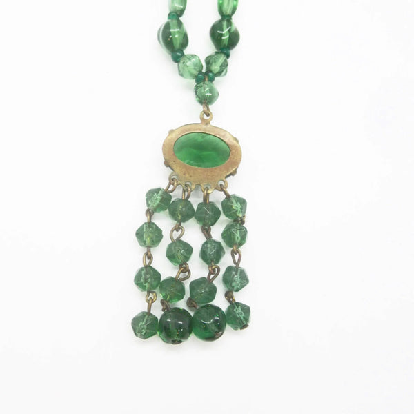 Lovely Long Deco Green Beaded Necklace with Drops