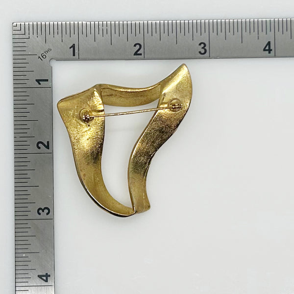 Vintage Abstract Gold Tone Heart Brooch