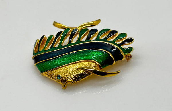 Blue and Green Enamel Angel Fish Brooch