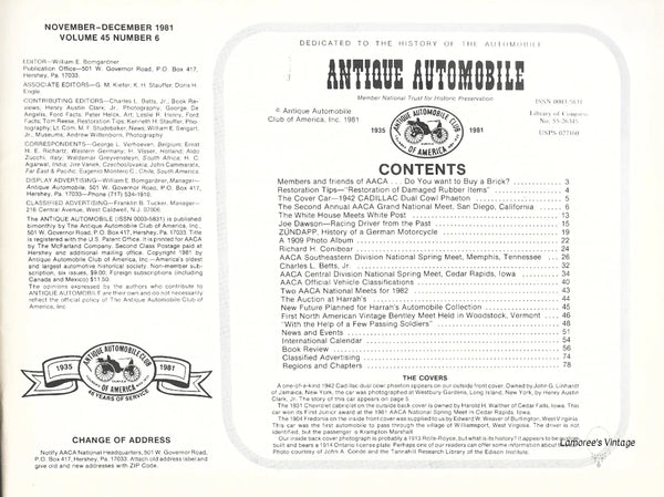 Antique Automobile Magazine November December 1981