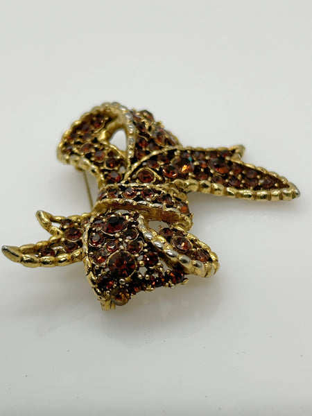 Vintage Amber and Golden Browns Rhinestone Bow Brooch