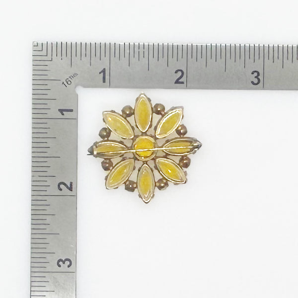 Antique Open Back Golden Stone Flower Brooch