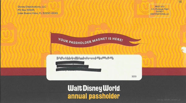 Walt Disney World Annual Passholder program, featuring Mickey Mouse and the slogan "A different kind of magic awaits".Promotional postcard for new or renewing Annual Passes.