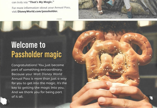 Walt Disney World Annual Passholder program, featuring Mickey Mouse and the slogan "A different kind of magic awaits".Promotional postcard for new or renewing Annual Passes.