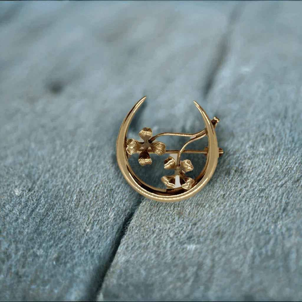 Antique Art Nouveau 10K Good Luck Horseshoe Brooch - Lamoree’s Vintage