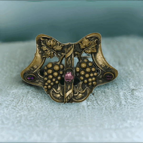 Antique Art Nouveau Brass Sash Pin with Purple Stones - Lamoree’s Vintage