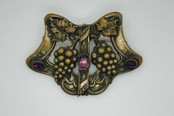 Antique Art Nouveau Brass Sash Pin with Purple Stones - Lamoree’s Vintage