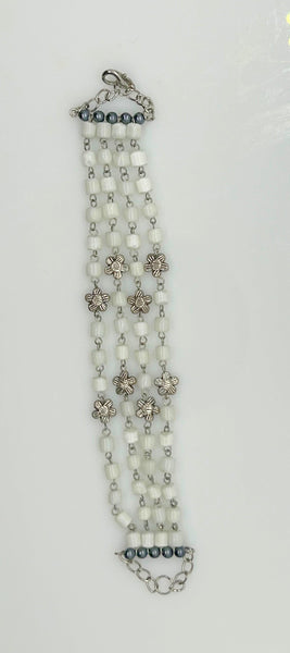 Antique Shimmering White Bead Four Strand Bracelet - Lamoree’s Vintage