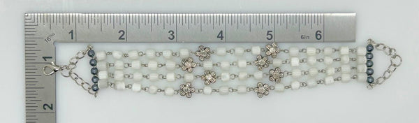 Antique Shimmering White Bead Four Strand Bracelet - Lamoree’s Vintage