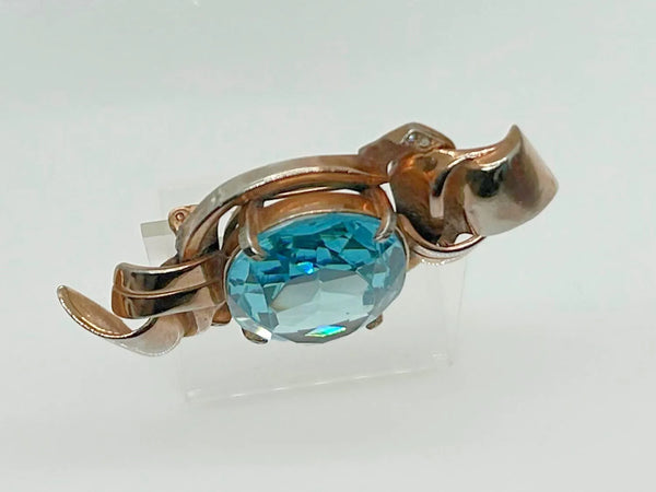 Gorgeous Vintage Brooch with Huge Oval Clear Aqua Stone