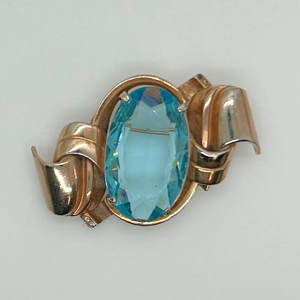 Gorgeous Vintage Brooch with Huge Oval Clear Aqua Stone