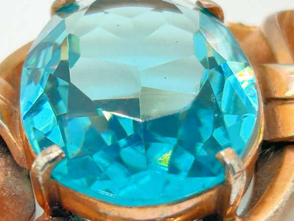 Gorgeous Vintage Brooch with Huge Oval Clear Aqua Stone