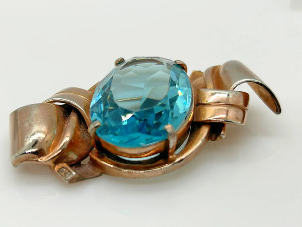 Gorgeous Vintage Brooch with Huge Oval Clear Aqua Stone