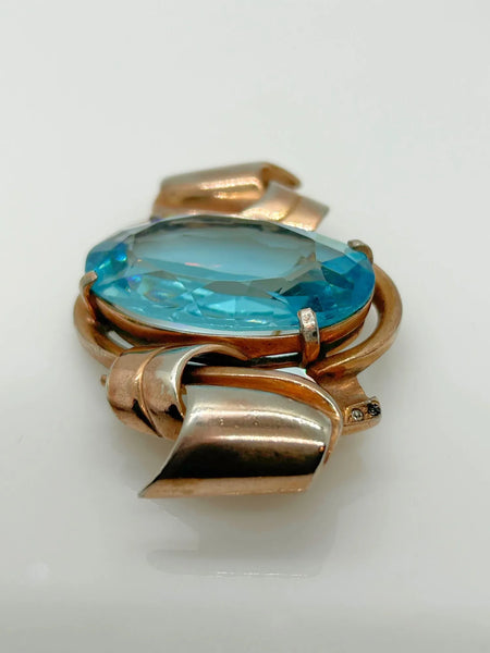 Gorgeous Vintage Brooch with Huge Oval Clear Aqua Stone