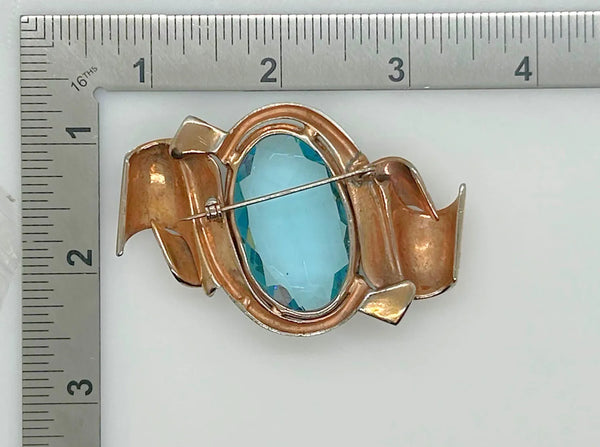 Gorgeous Vintage Brooch with Huge Oval Clear Aqua Stone