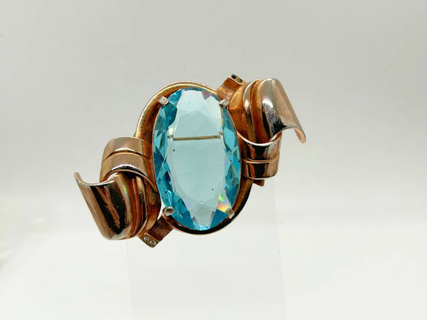 Gorgeous Vintage Brooch with Huge Oval Clear Aqua Stone