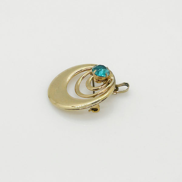 Vintage Pin/Pendant with Circles and Aqua Stone