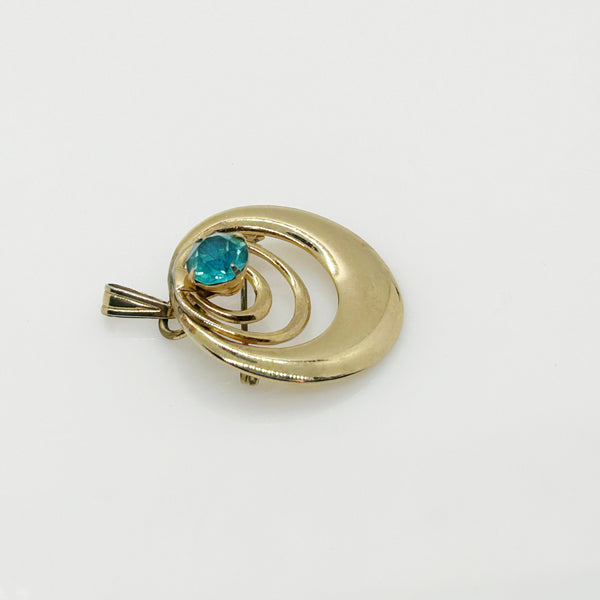 Vintage Pin/Pendant with Circles and Aqua Stone