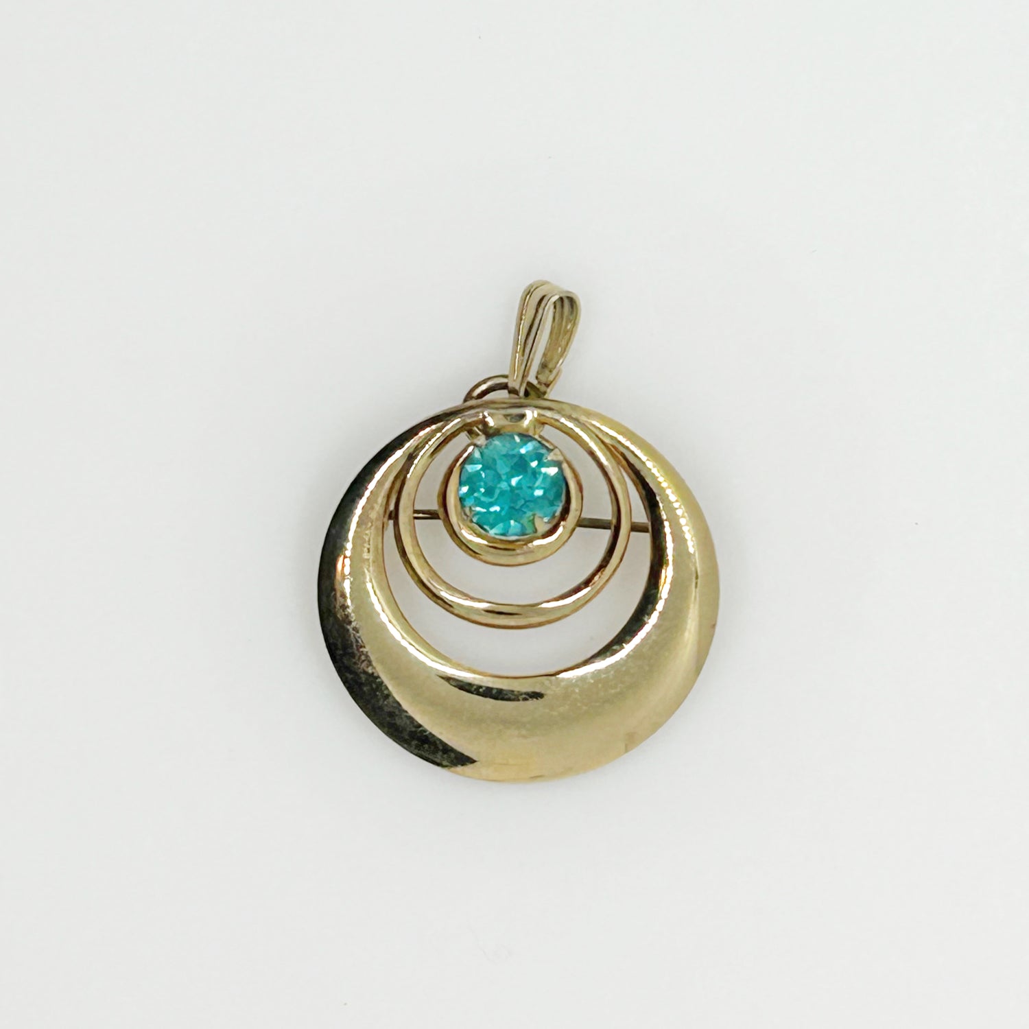 Vintage Pin/Pendant with Circles and Aqua Stone