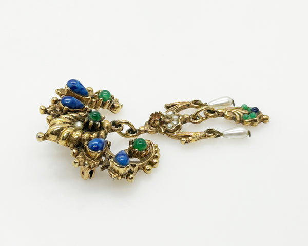 Vintage ART Brooch with Blue and Green Accents