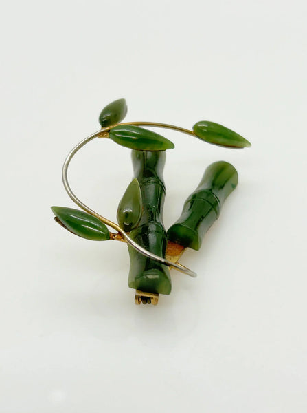 Vintage Jade Green Bamboo Brooch