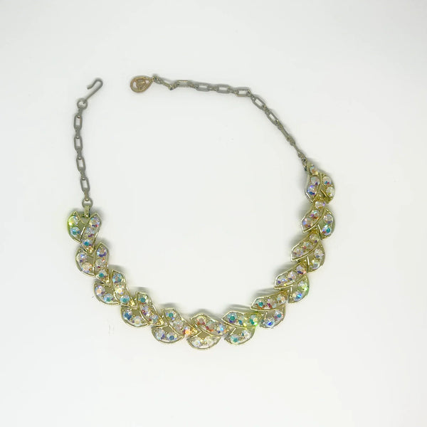 Near Biinding Herringbone Golden Aurora Borealis Rhinestone Necklace - Brighten your look with vintage sparkle. Adjustable choker for a perfect fit. Shop now!