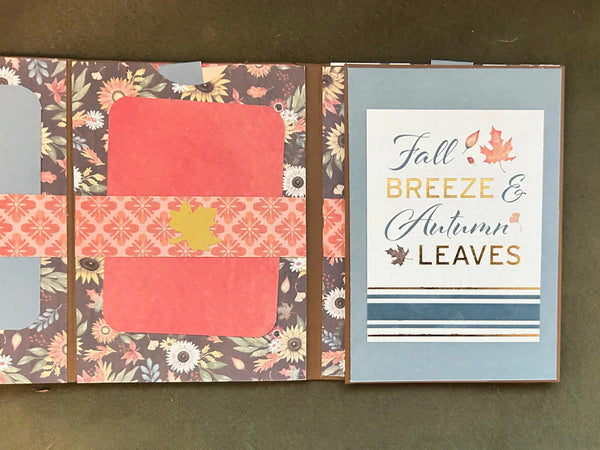 Autumn Leaves will soon be everywhere, and when Autumn Leaves appear, pumpkin spice is not far beyond! Various fall elements are scattered throughout -leaves, pumpkins, a farmhouse, fall flowers and more. The colors reflect the feelings of fall: gold, sage green, brown, Terra Cotta, and white.