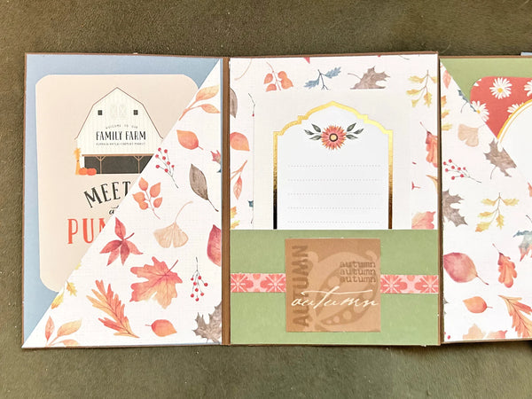 Autumn Leaves will soon be everywhere, and when Autumn Leaves appear, pumpkin spice is not far beyond! Various fall elements are scattered throughout -leaves, pumpkins, a farmhouse, fall flowers and more. The colors reflect the feelings of fall: gold, sage green, brown, Terra Cotta, and white.