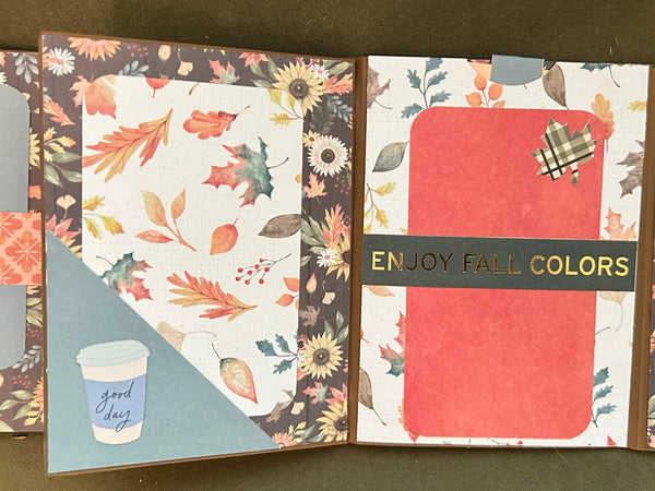 Autumn Leaves will soon be everywhere, and when Autumn Leaves appear, pumpkin spice is not far beyond! Various fall elements are scattered throughout -leaves, pumpkins,  farmhouse, fall flowers and more. The colors reflect the feelings of fall: gold, sage green, brown, Terra Cotta, and white. 