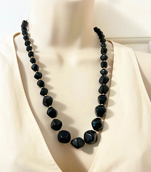 Vintage Avon Graduated Black Bead Necklace