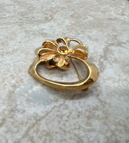 Avon Vintage Heart Pin with Golden November Birthstone (1992) - Lamoree’s Vintage